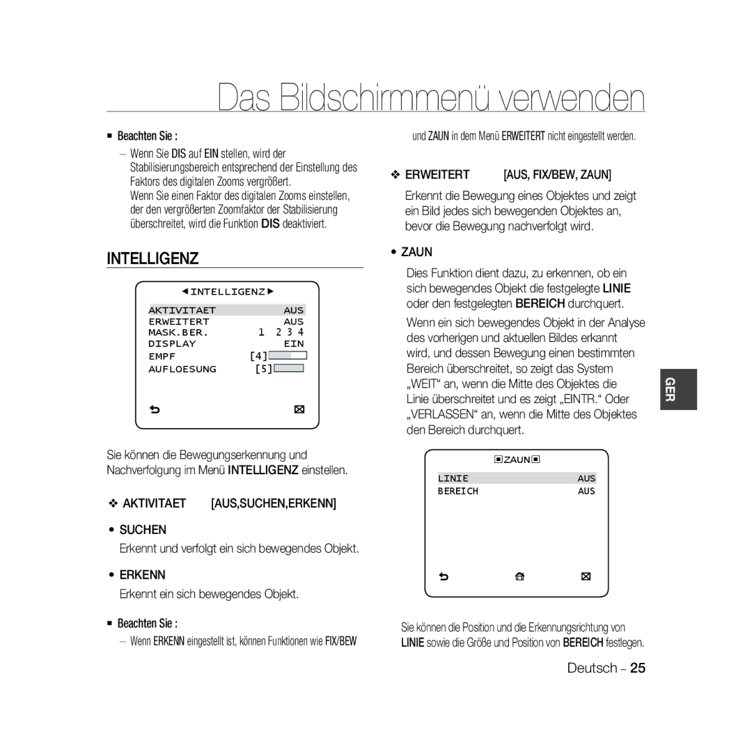 Samsung SCC-B5398P, SCC-B5396P, SCC-B5398BP manual Intelligenz 