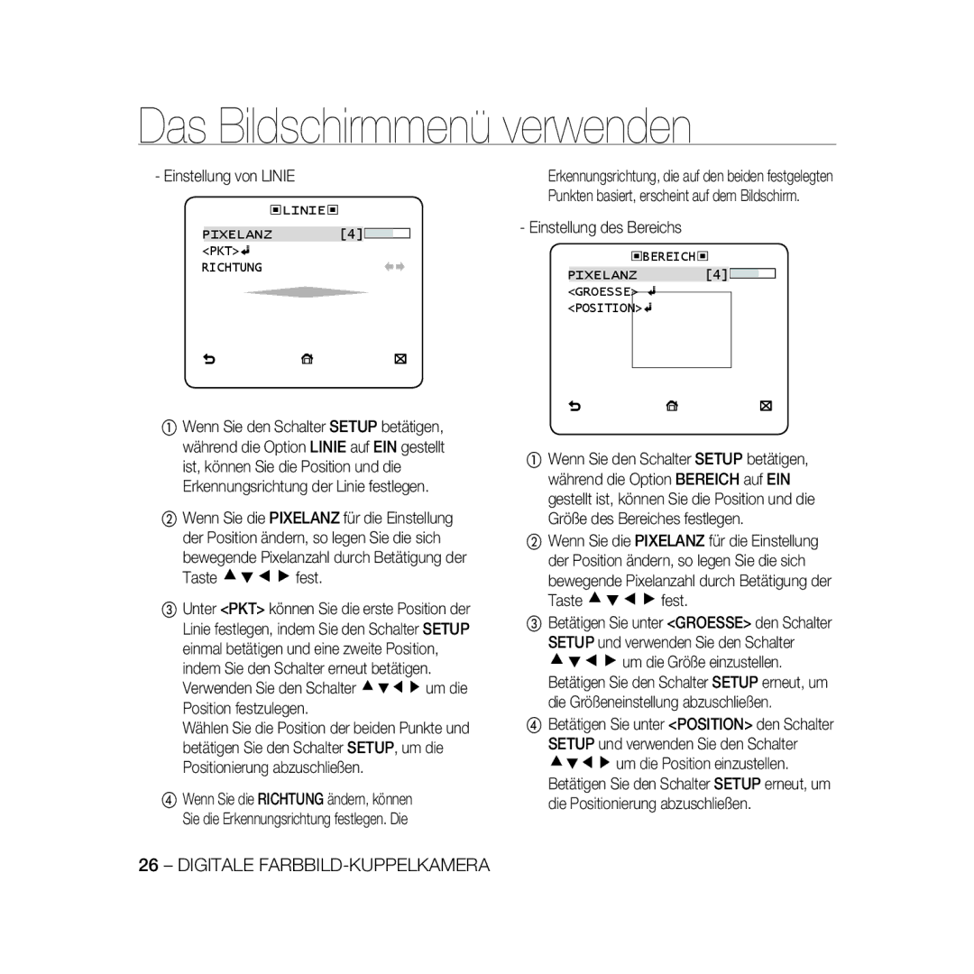 Samsung SCC-B5396P, SCC-B5398P manual Einstellung von Linie, Bewegende Pixelanzahl durch Betätigung der Taste cdef fest 