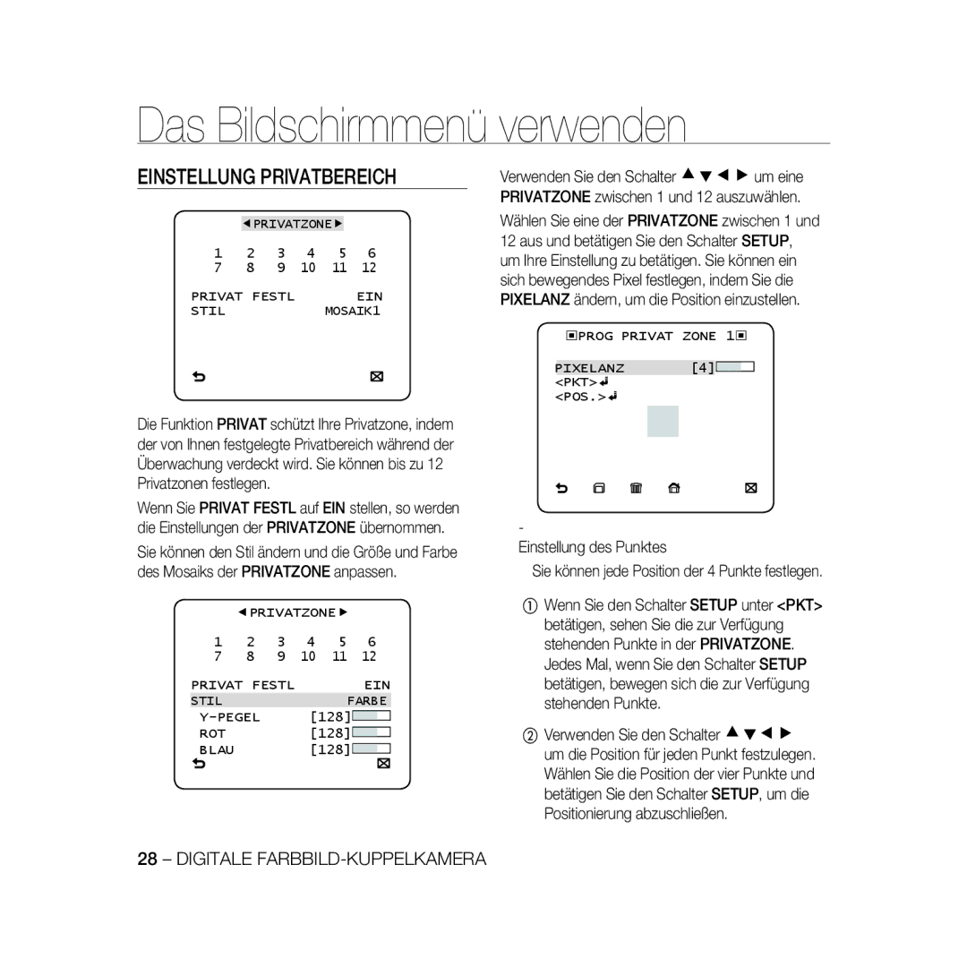 Samsung SCC-B5398P, SCC-B5396P Einstellung Privatbereich, Privat Festl EIN Stil MOSAIK1, Privat Festl EIN Stil Farbe Pegel 