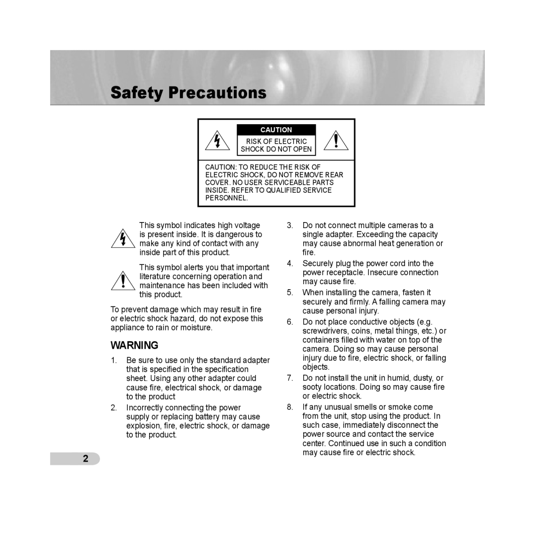 Samsung SCC-B539X manual Safety Precautions 