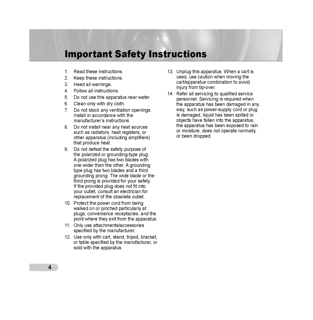 Samsung SCC-B539X manual Important Safety Instructions 