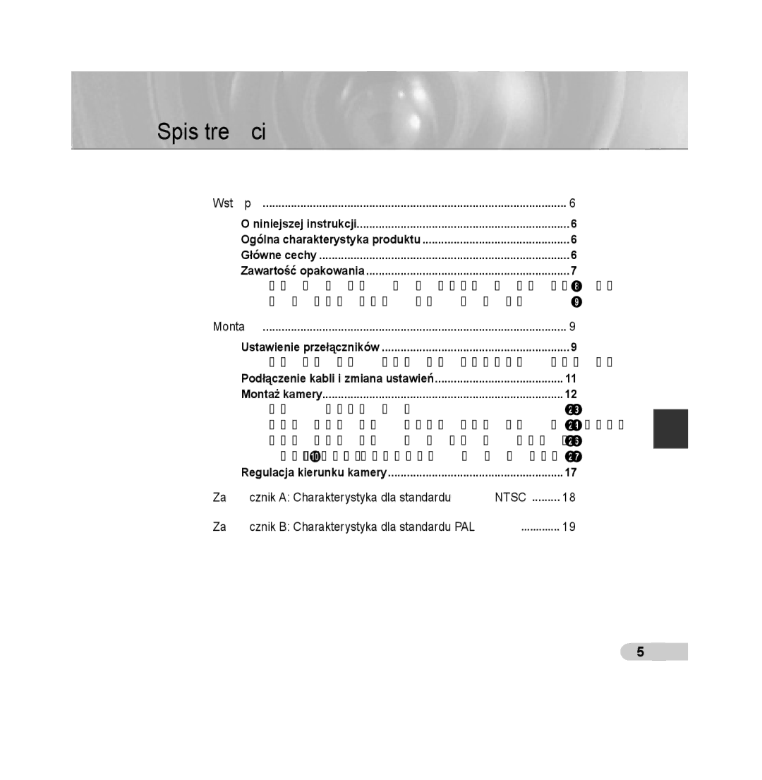 Samsung SCC-B539X manual Spis treści, Wstęp, Niniejszej instrukcji Ogólna charakterystyka produktu 