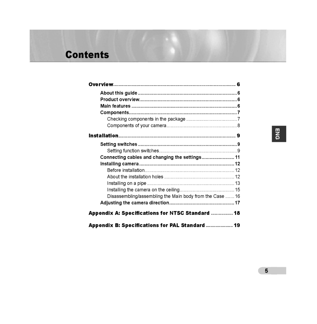 Samsung SCC-B539X manual Contents 