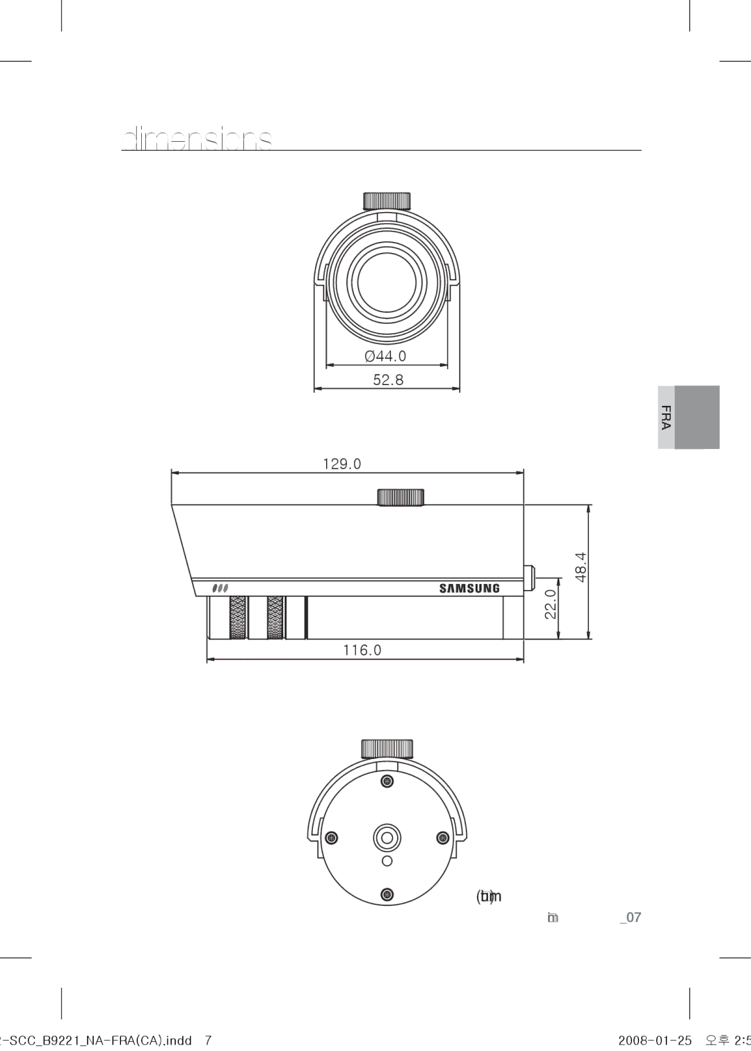 Samsung SCC-B9221 operating instructions Unitunité mm 