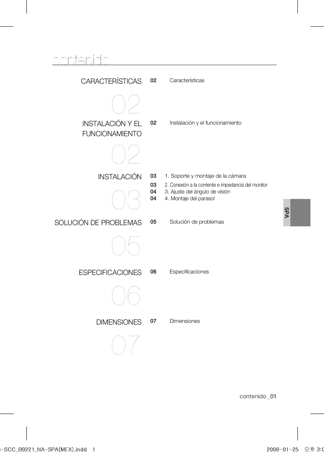 Samsung SCC-B9221 operating instructions Contenido, Instalación Solución de problemas 