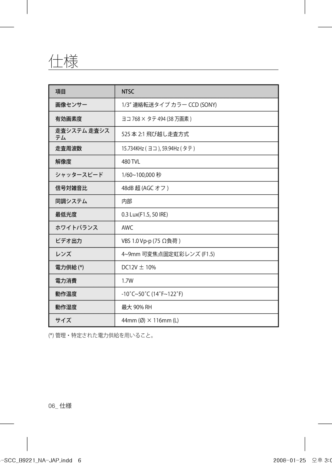 Samsung SCC-B9221 operating instructions 画像センサー 