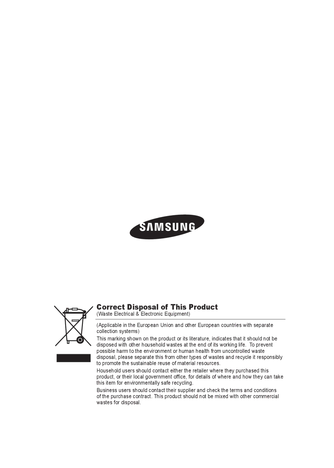 Samsung SCC-B9270 operating instructions Correct Disposal of This Product 