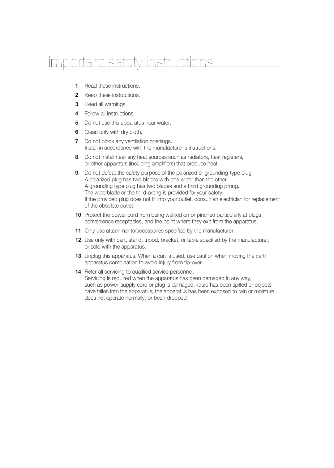 Samsung SCC-B9270 operating instructions Important safety instructions 