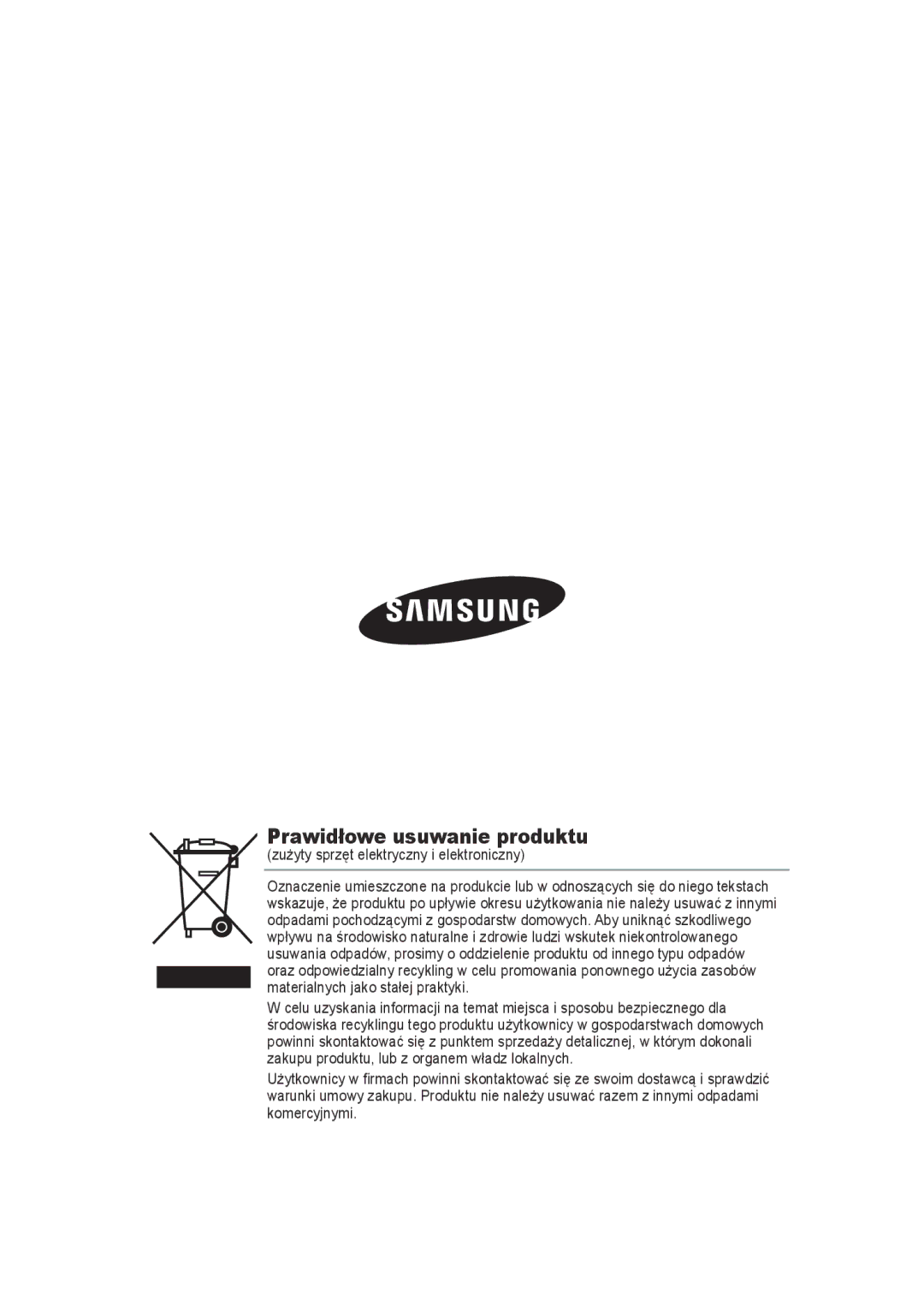 Samsung SCC-B9270P manual Prawidłowe usuwanie produktu 