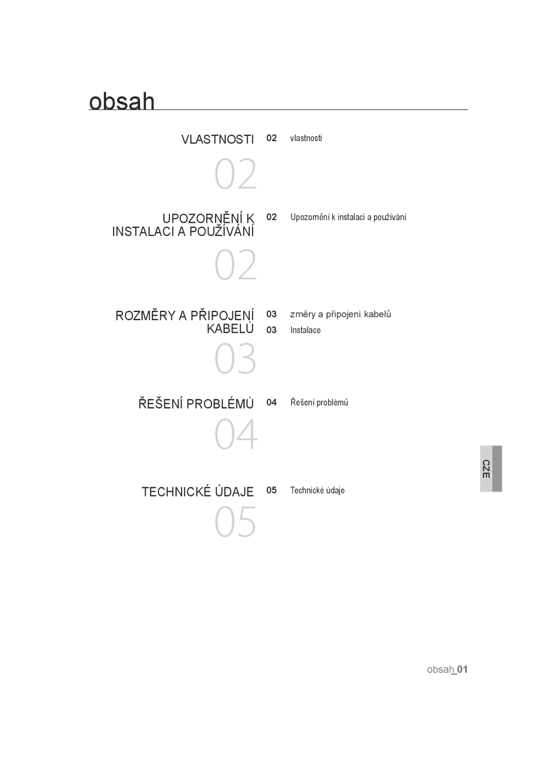 Samsung SCC-B9270P manual Obsah 