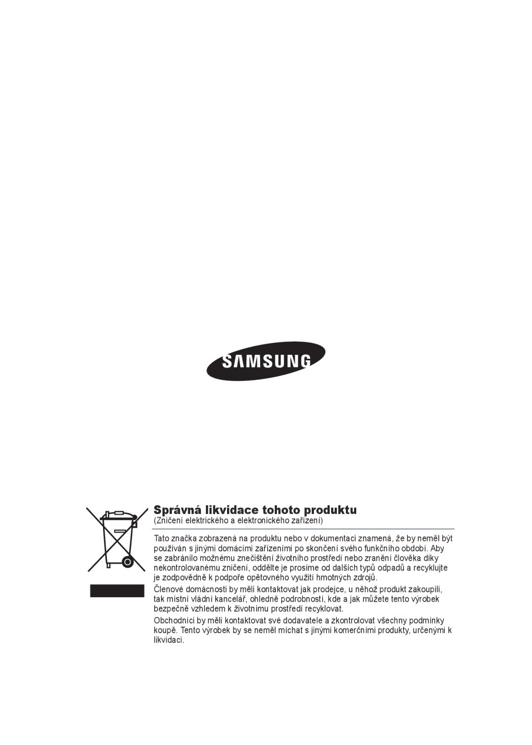 Samsung SCC-B9270P manual Správná likvidace tohoto produktu 