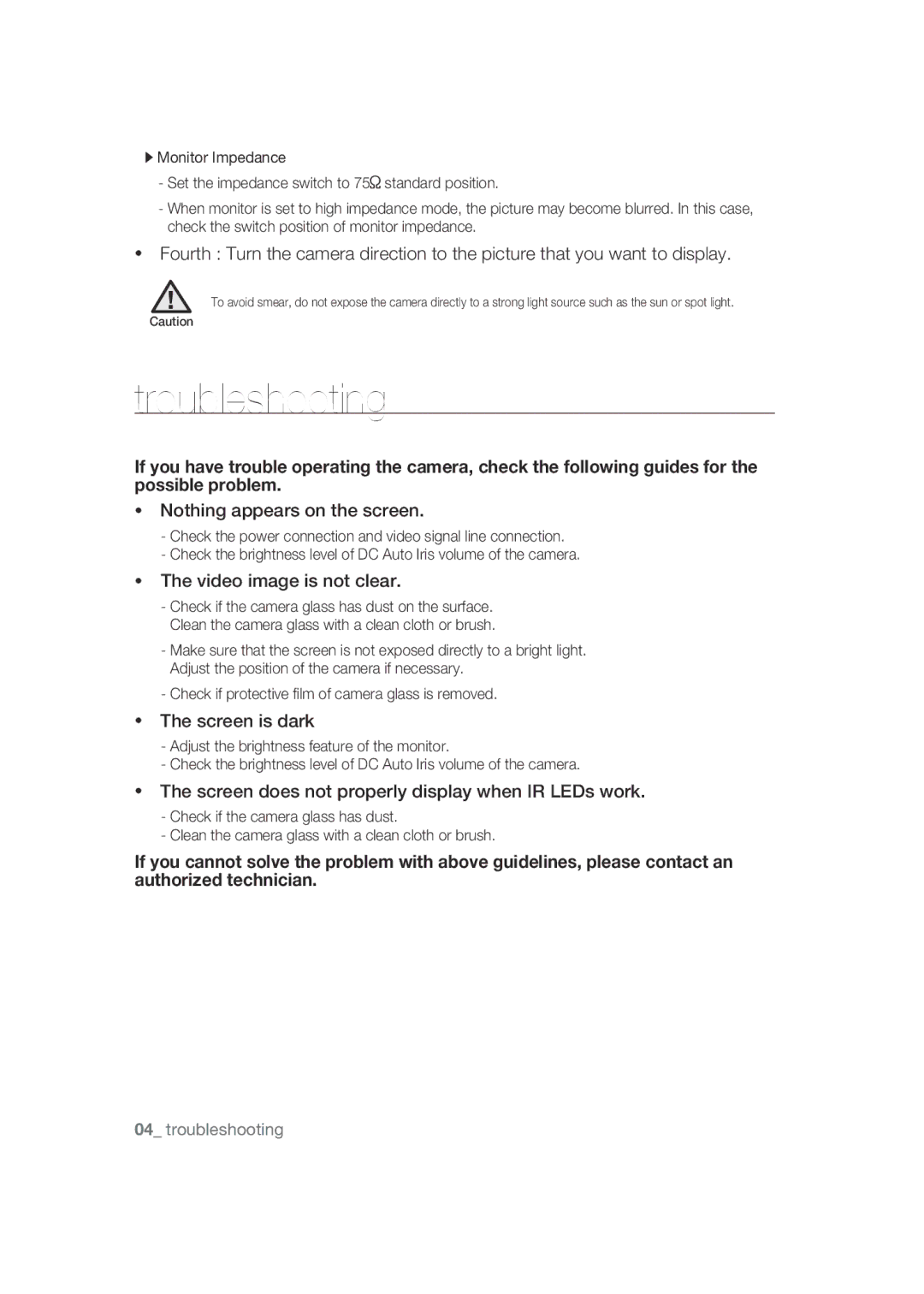 Samsung SCC-B9270P manual Troubleshooting, Nothing appears on the screen 