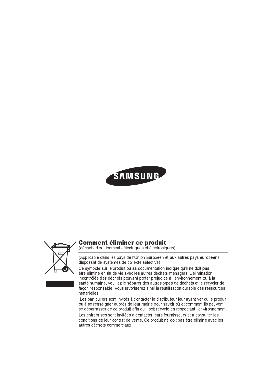 Samsung SCC-B9270P manual Comment éliminer ce produit 