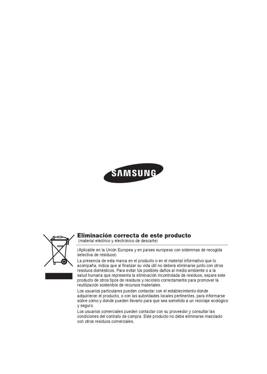 Samsung SCC-B9270P manual Eliminación correcta de este producto 