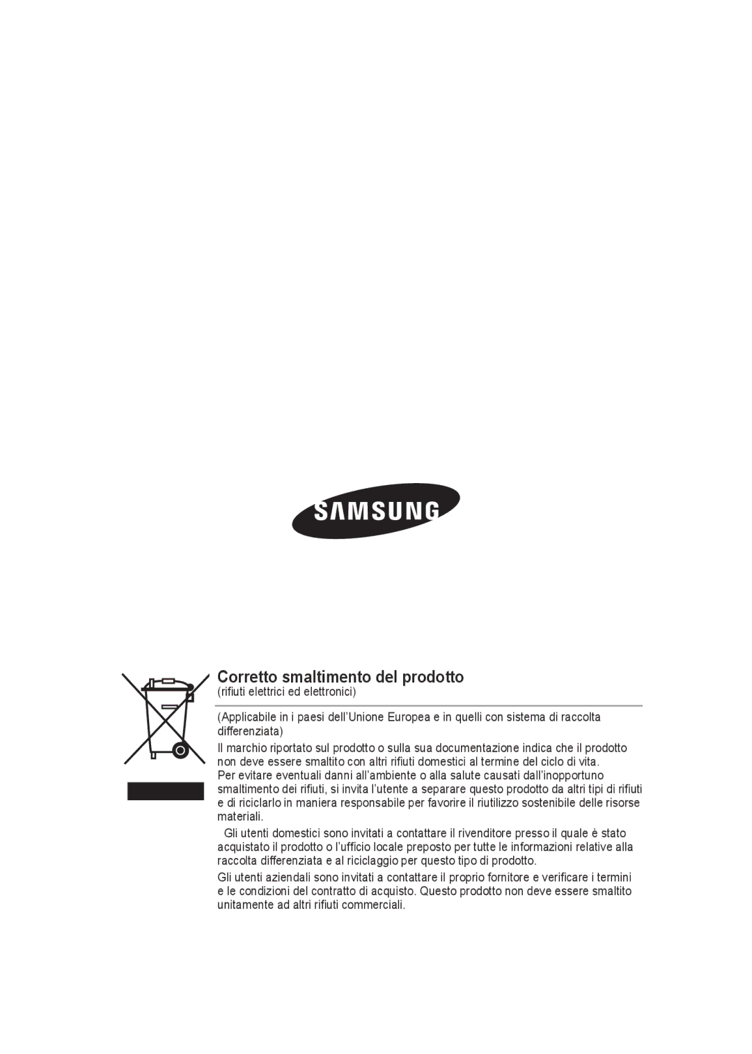 Samsung SCC-B9270P manual Corretto smaltimento del prodotto 