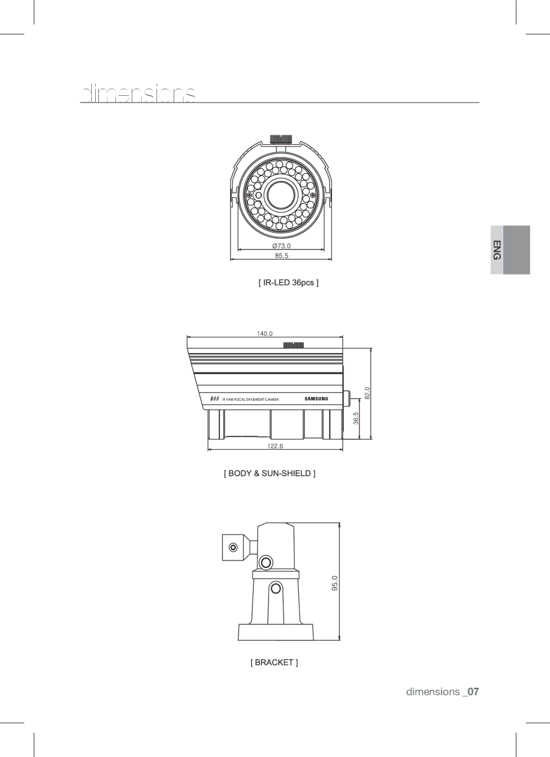 Samsung SCC-B9371 operating instructions Dimensions 