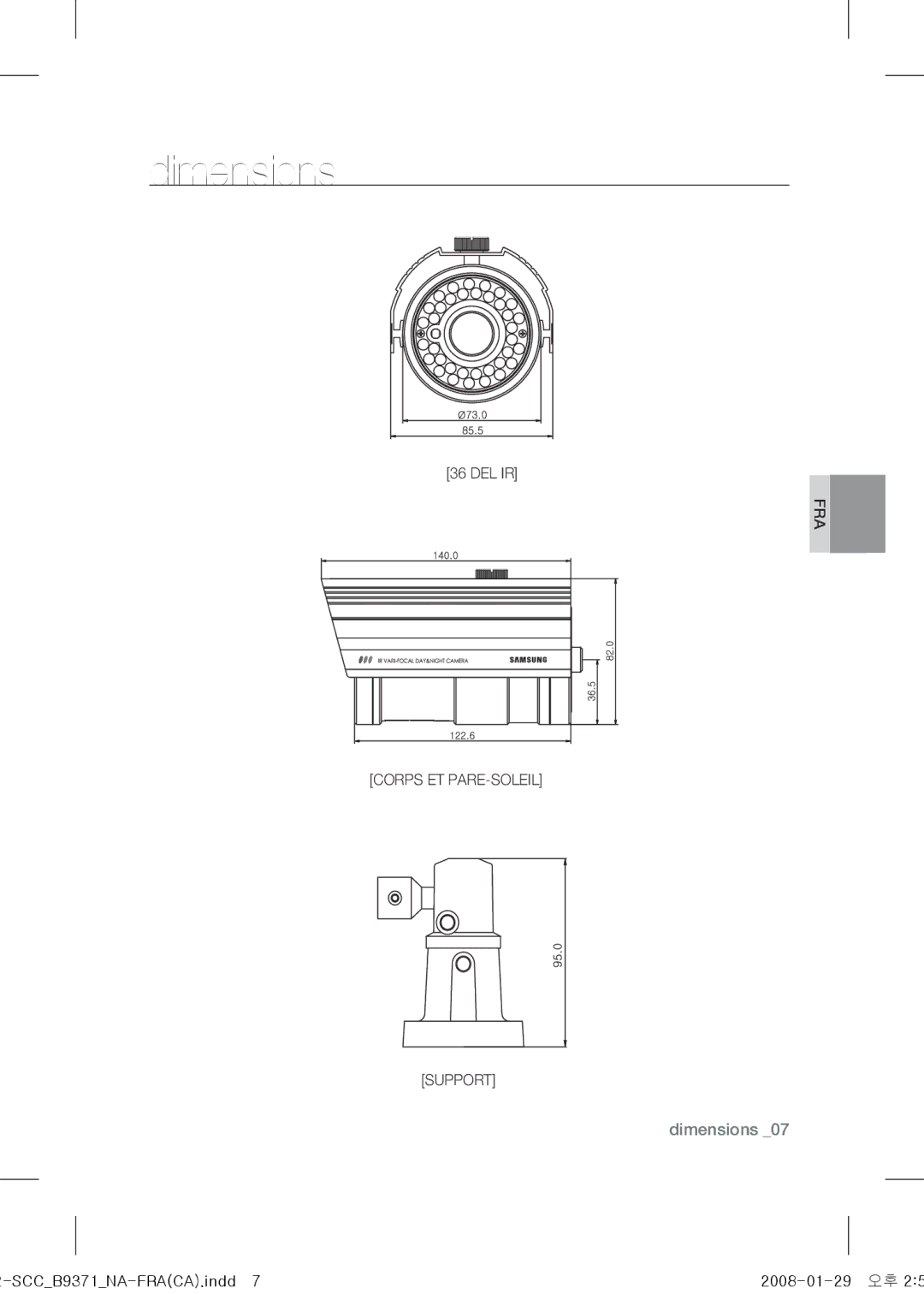 Samsung SCC-B9371 operating instructions Corps ET PARE-SOLEIL FRA Support 