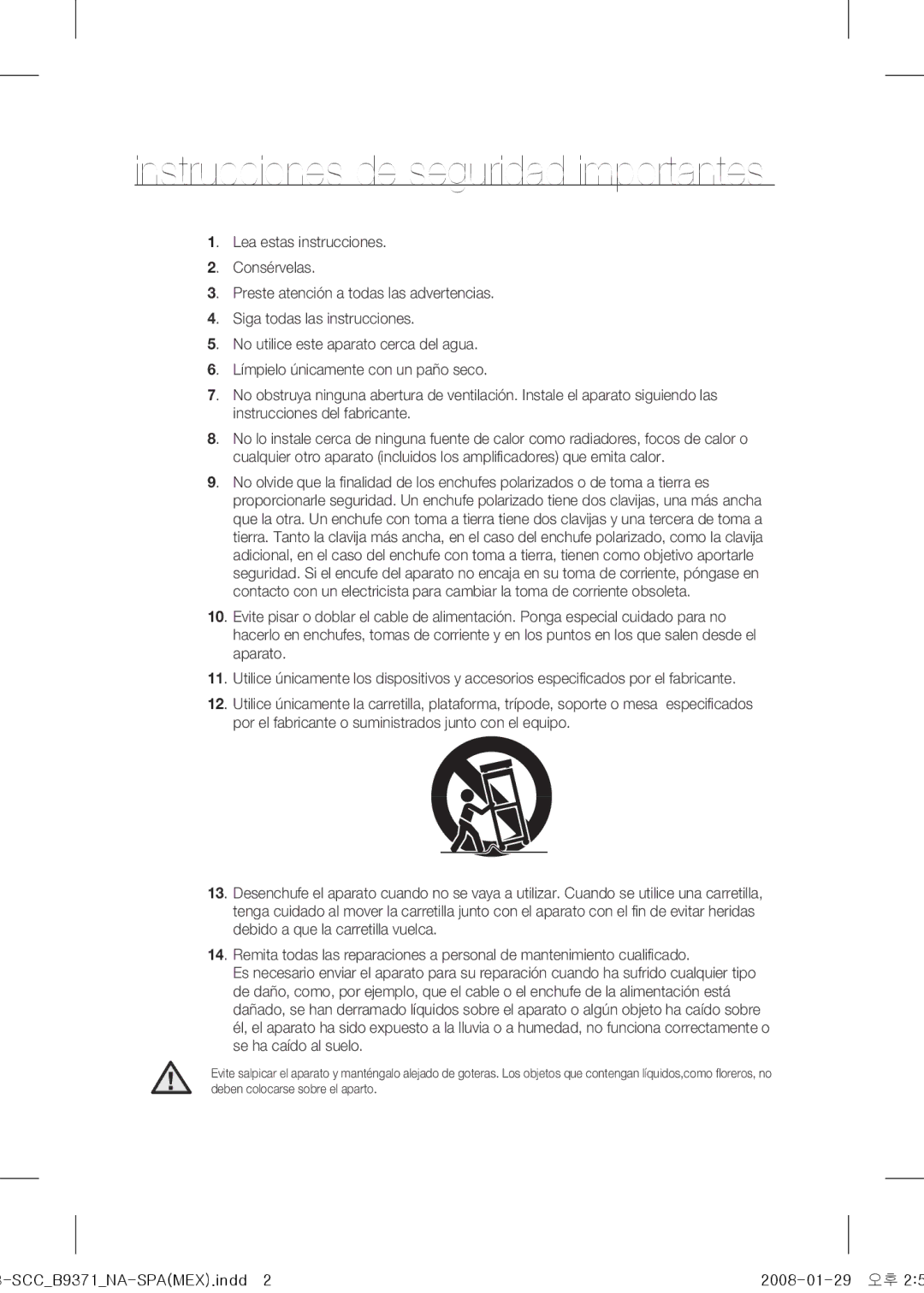 Samsung SCC-B9371 operating instructions Instrucciones de seguridad importantes 