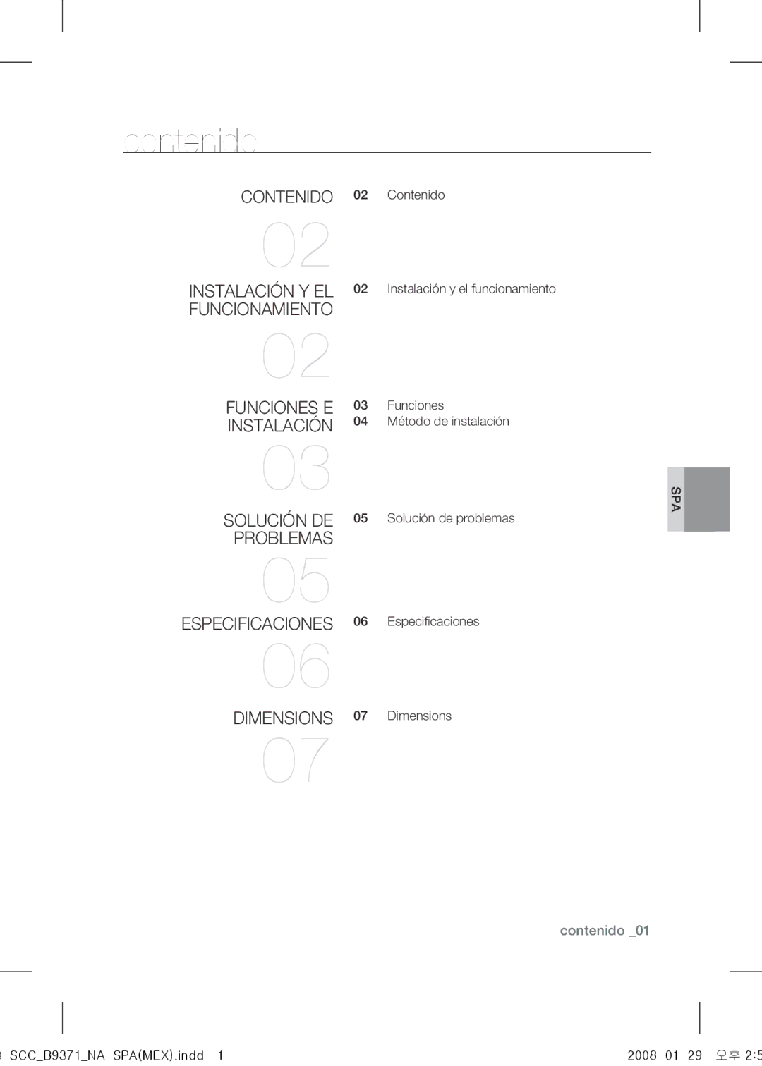 Samsung SCC-B9371 operating instructions Contenido 