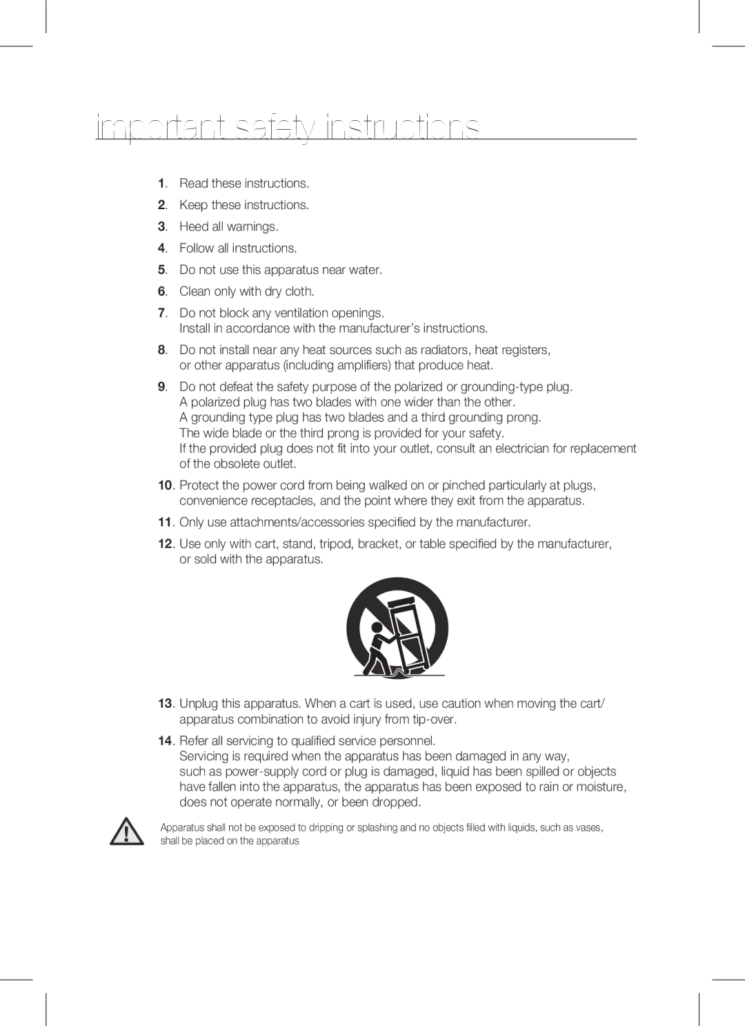 Samsung SCC-B9371 operating instructions Important safety instructions 