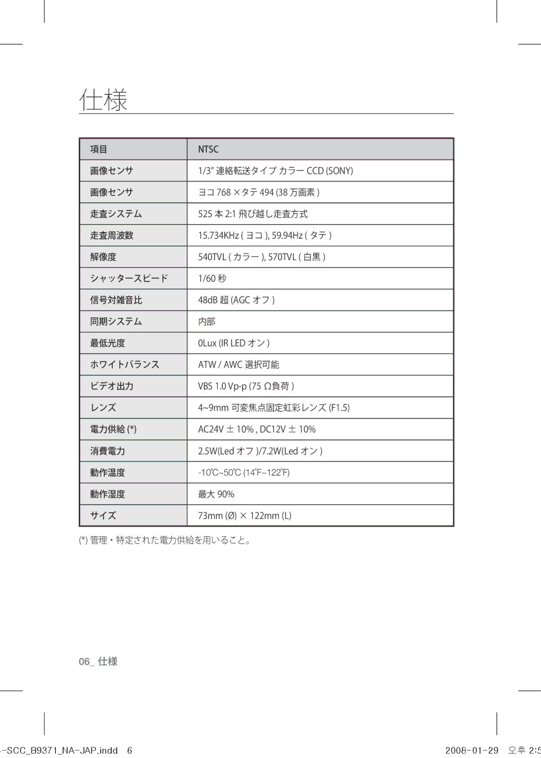 Samsung SCC-B9371 operating instructions 画像センサ 