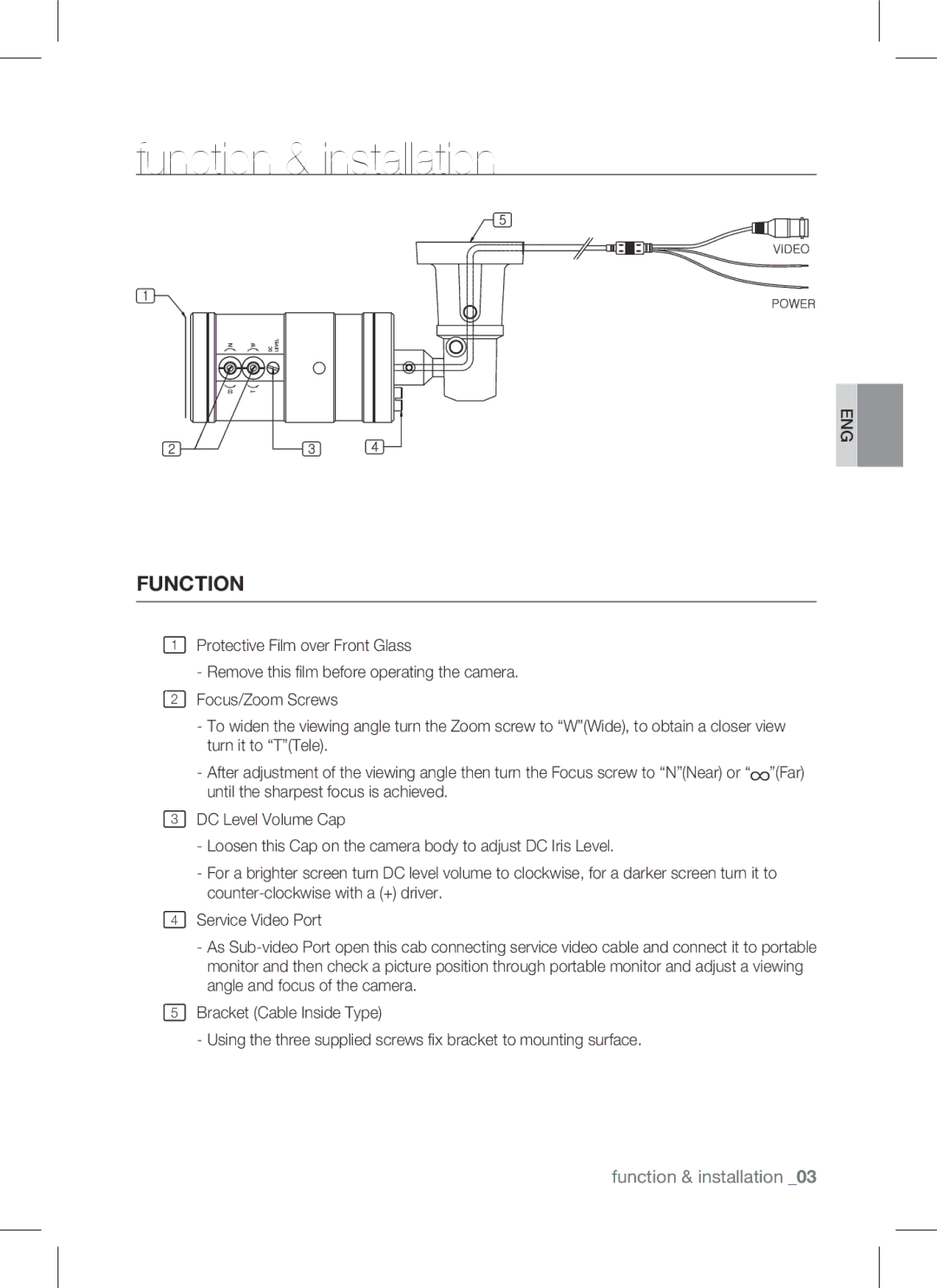 Samsung SCC-B9371 operating instructions Function & installation 