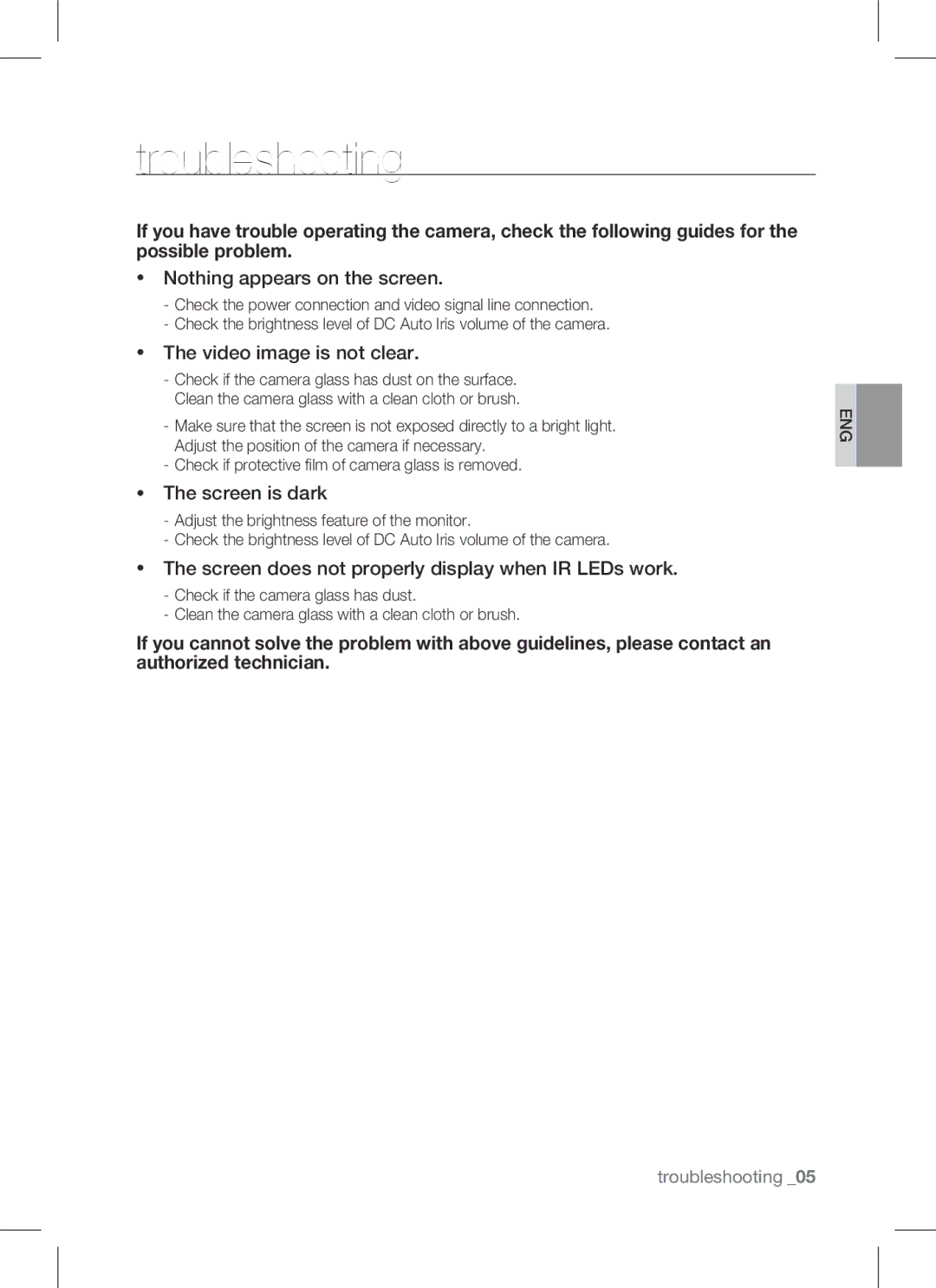 Samsung SCC-B9371 operating instructions Troubleshooting, Nothing appears on the screen 