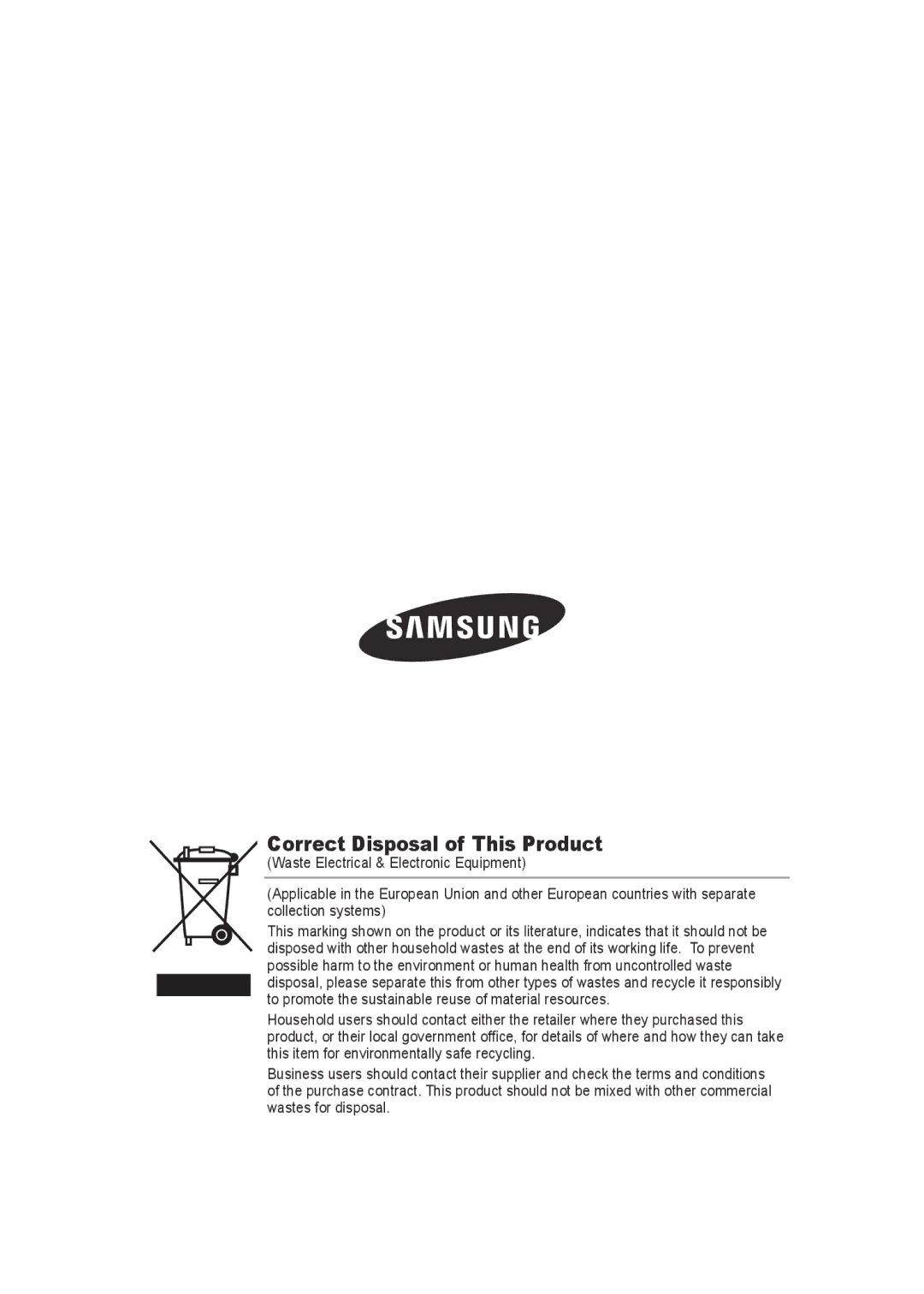 Samsung SCC-B9372 operating instructions Correct Disposal of This Product 