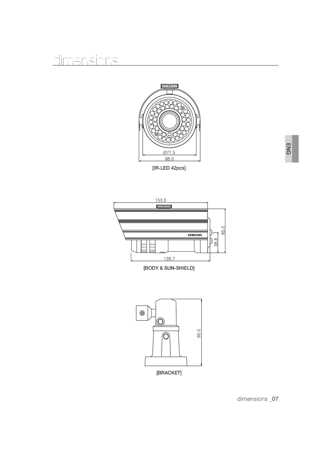 Samsung SCC-B9372P manual Dimensions 