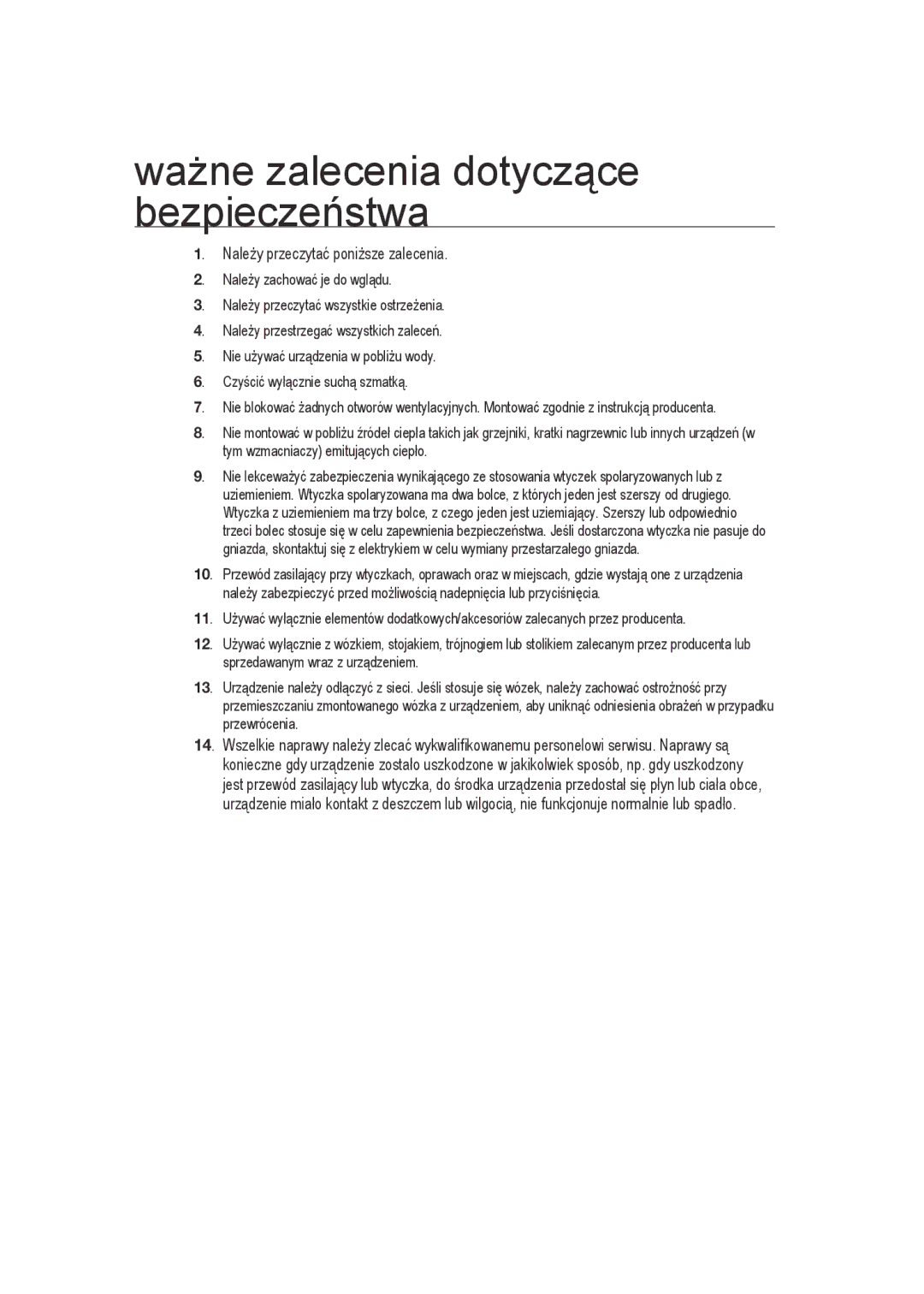 Samsung SCC-B9372P manual Ważne zalecenia dotyczące bezpieczeństwa, Należy przeczytać poniższe zalecenia 