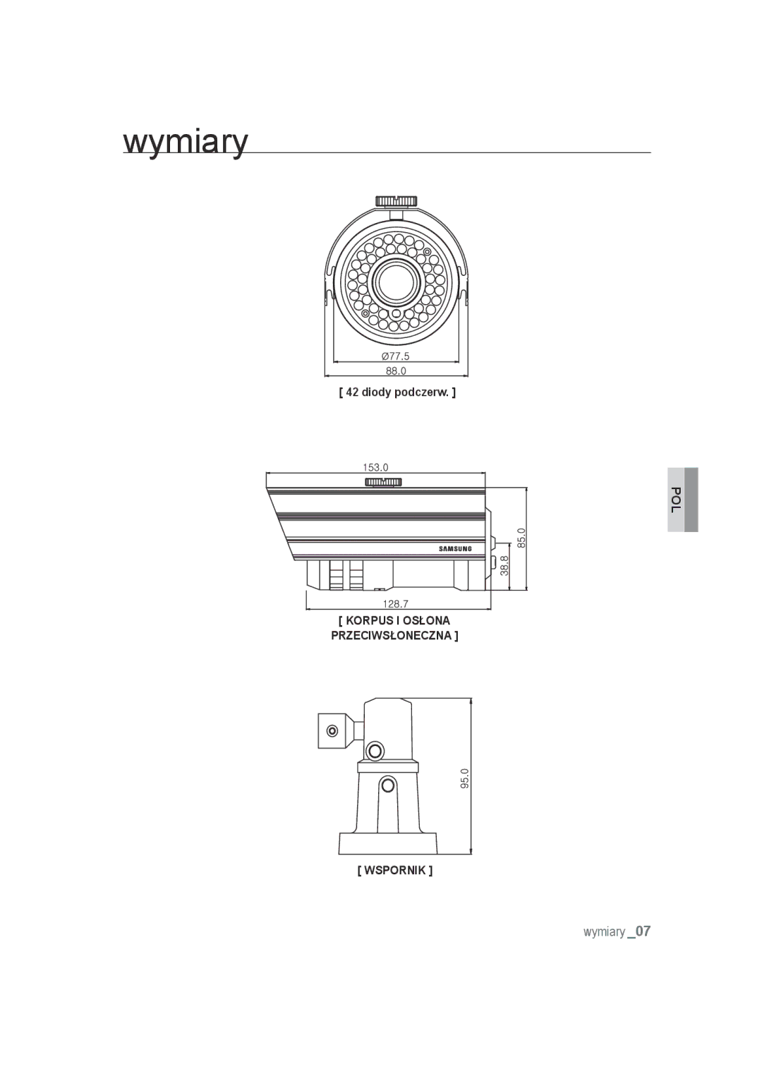 Samsung SCC-B9372P manual Wymiary 