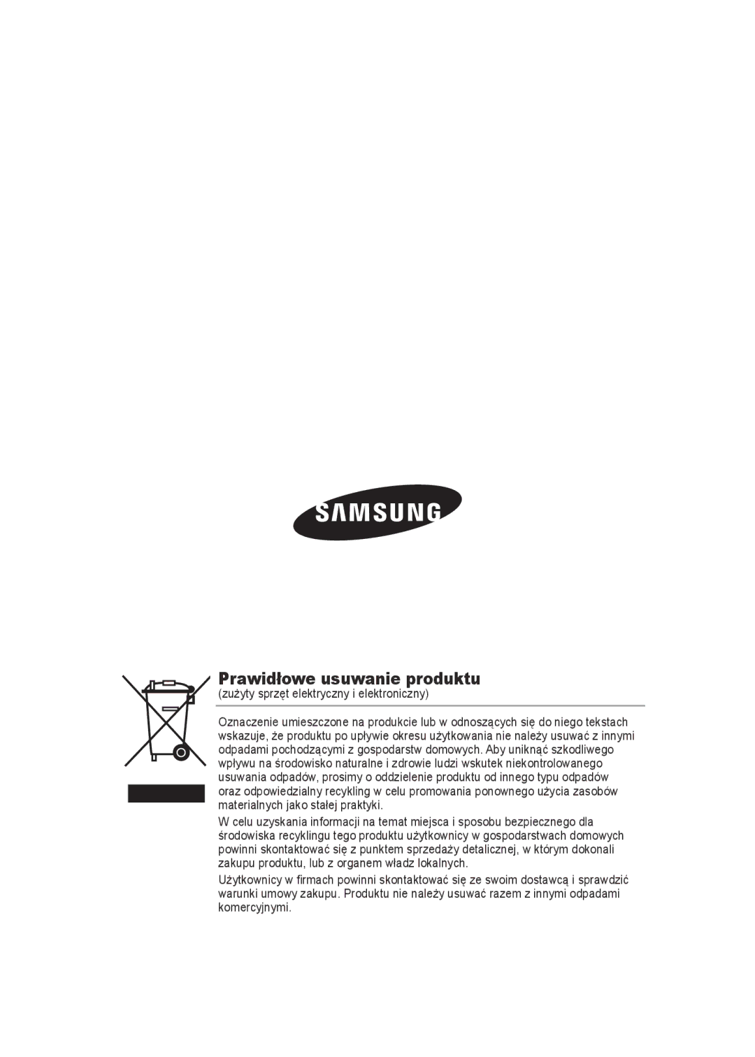 Samsung SCC-B9372P manual Prawidłowe usuwanie produktu 