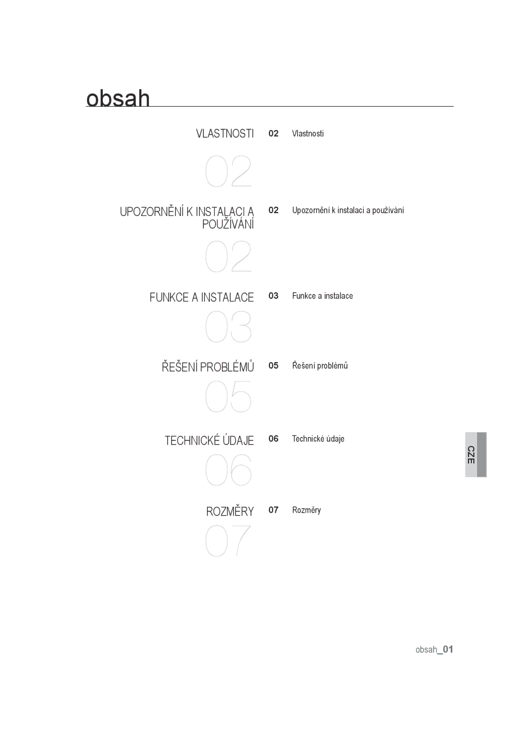 Samsung SCC-B9372P manual Obsah 