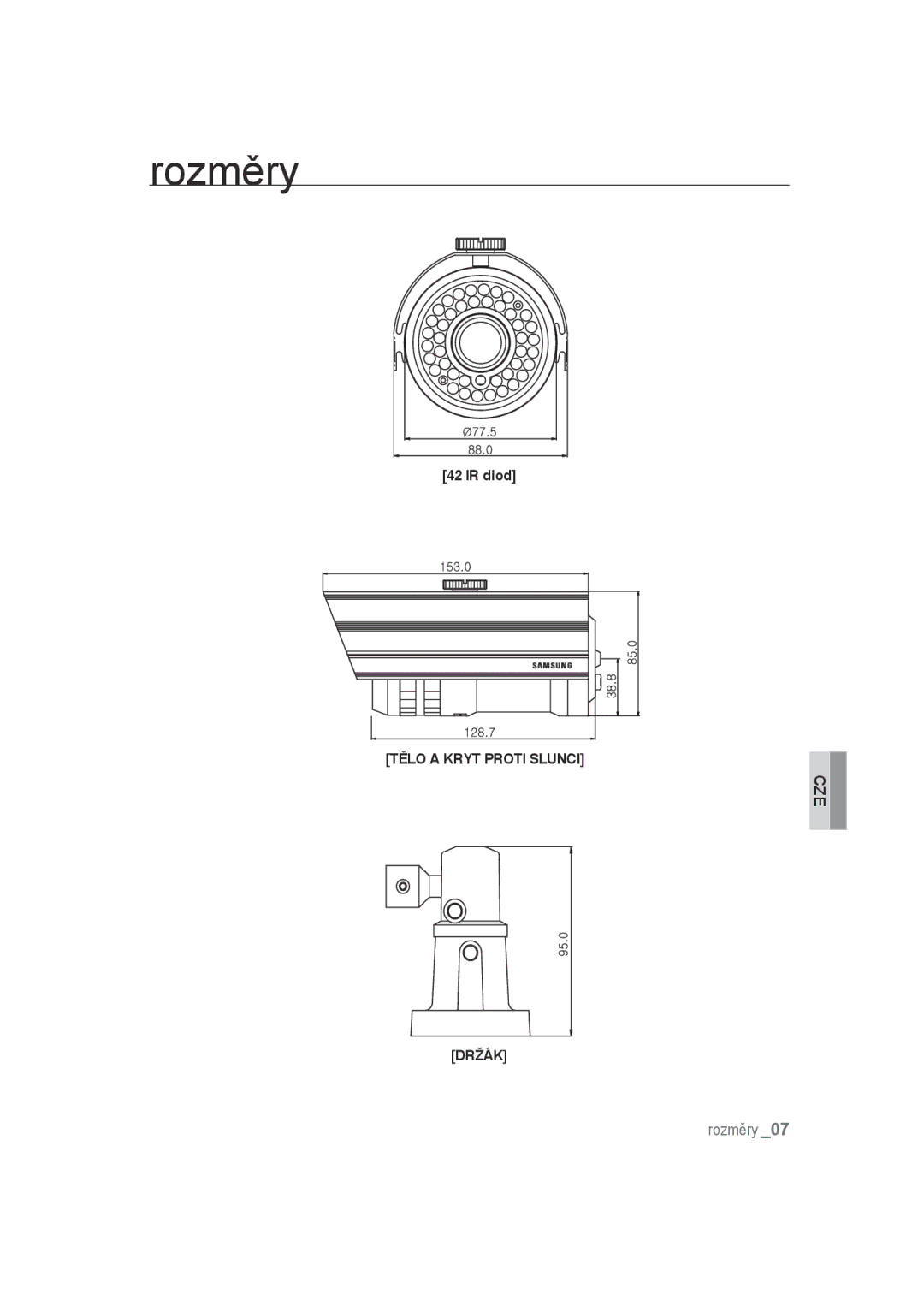 Samsung SCC-B9372P manual Rozměry 