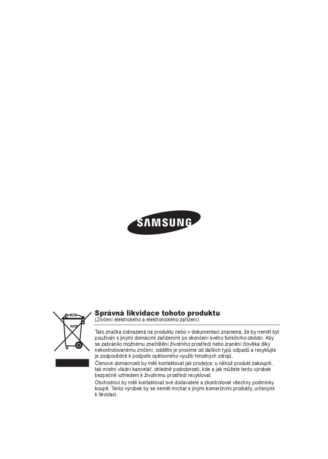 Samsung SCC-B9372P manual Správná likvidace tohoto produktu 