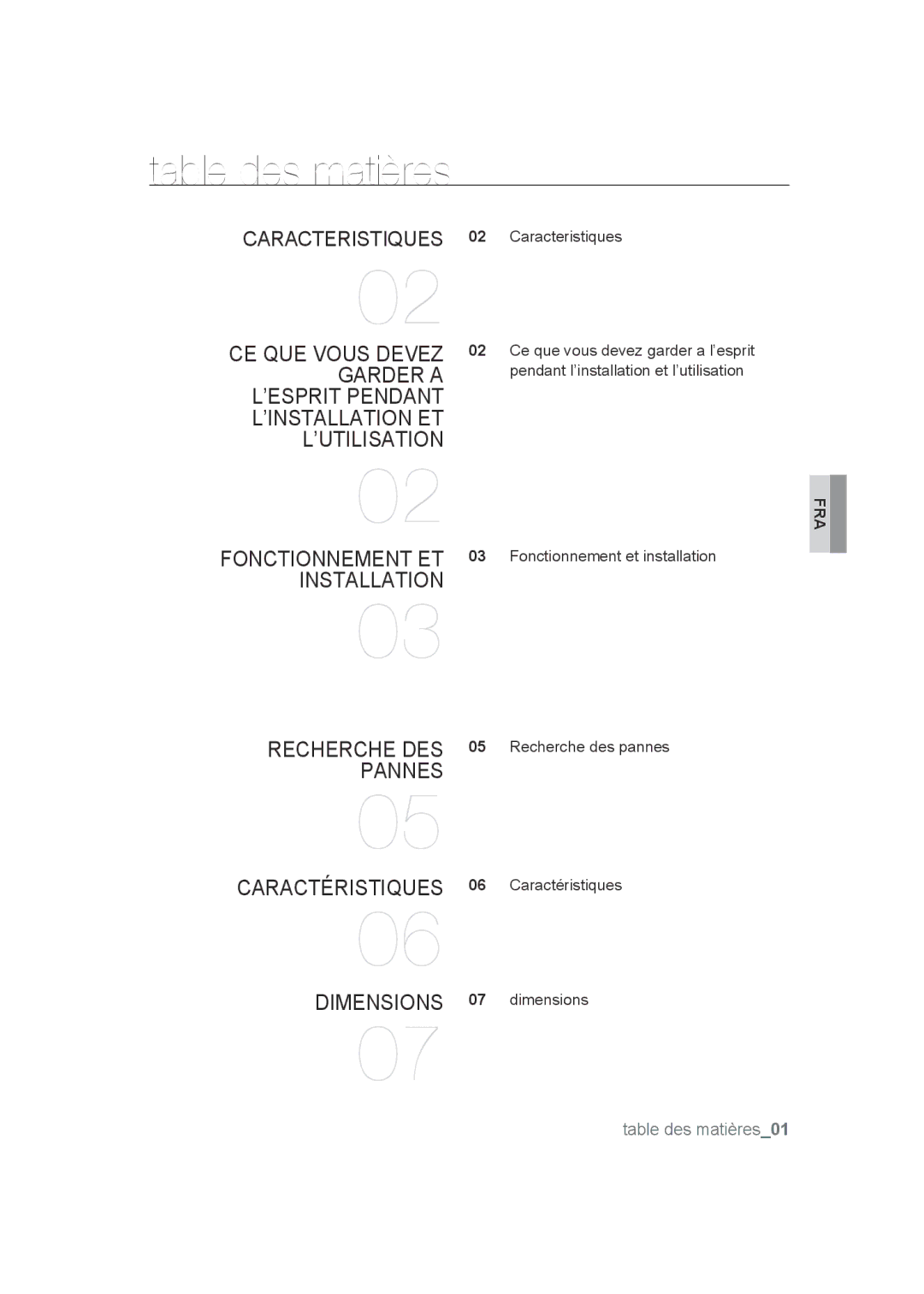 Samsung SCC-B9372P manual Table des matières 