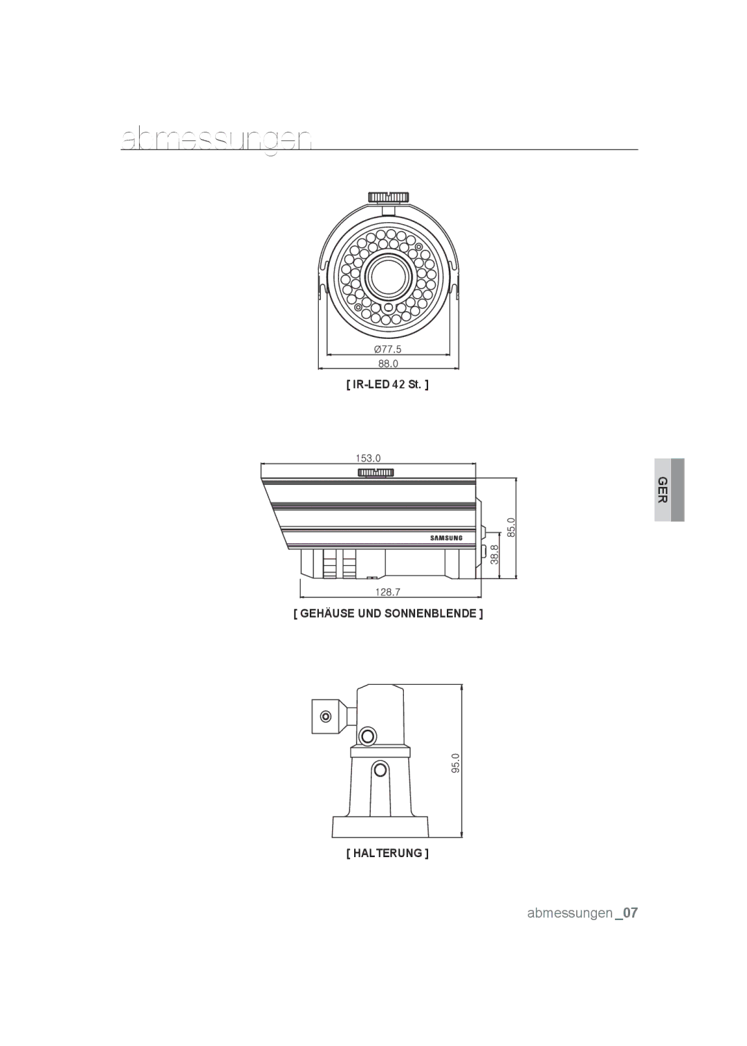 Samsung SCC-B9372P manual Abmessungen 