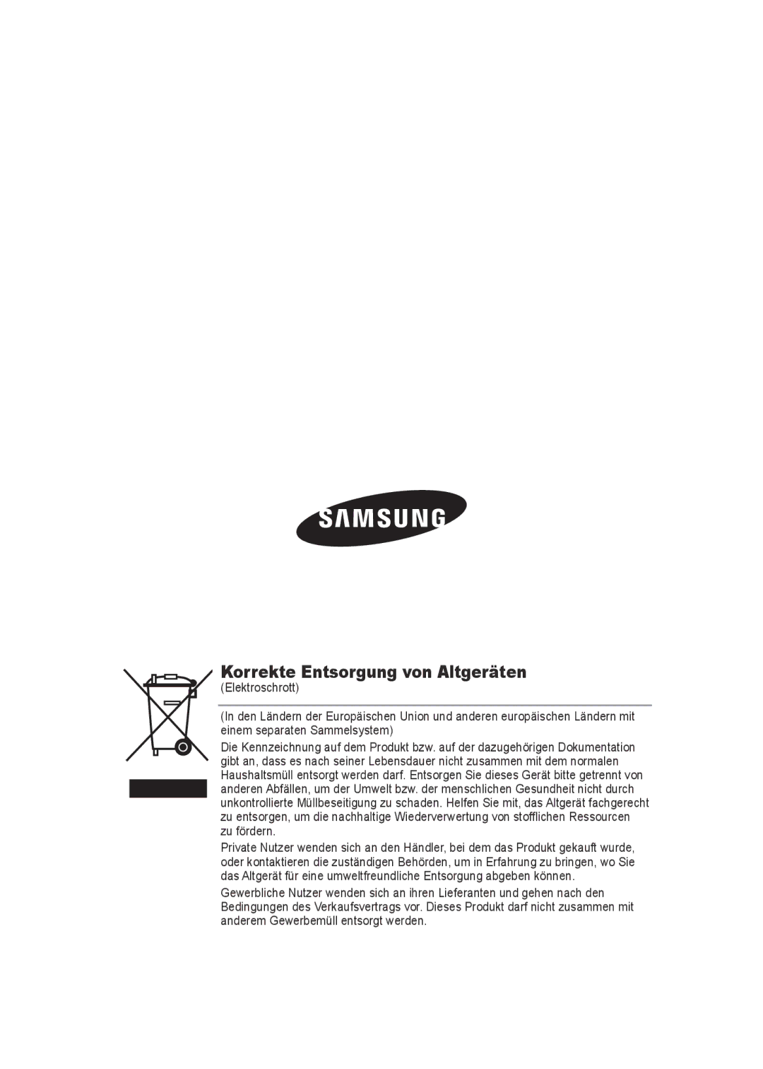 Samsung SCC-B9372P manual Korrekte Entsorgung von Altgeräten 