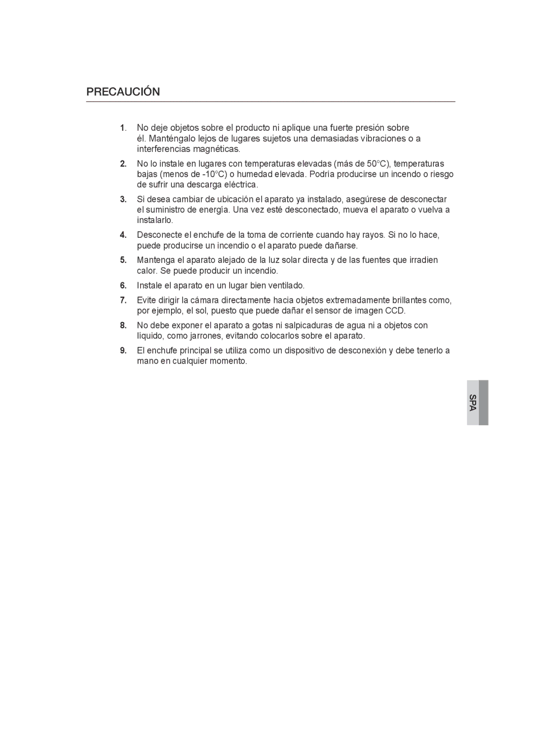 Samsung SCC-B9372P manual Precaución 