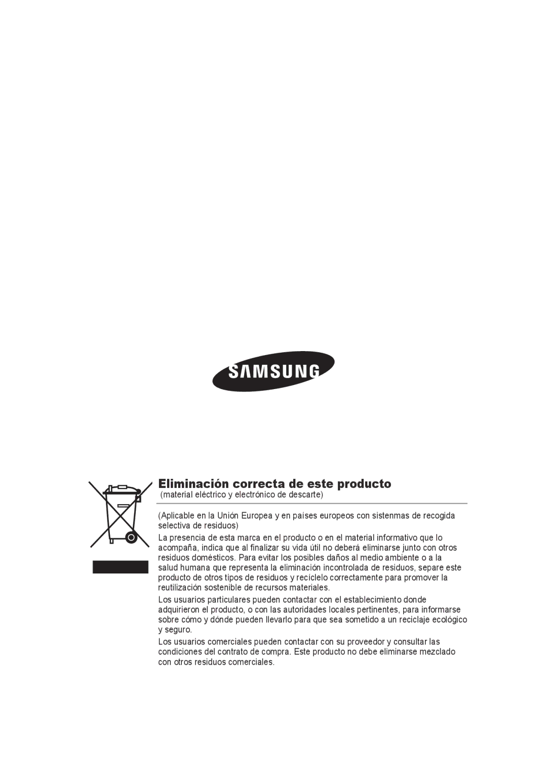 Samsung SCC-B9372P manual Eliminación correcta de este producto 