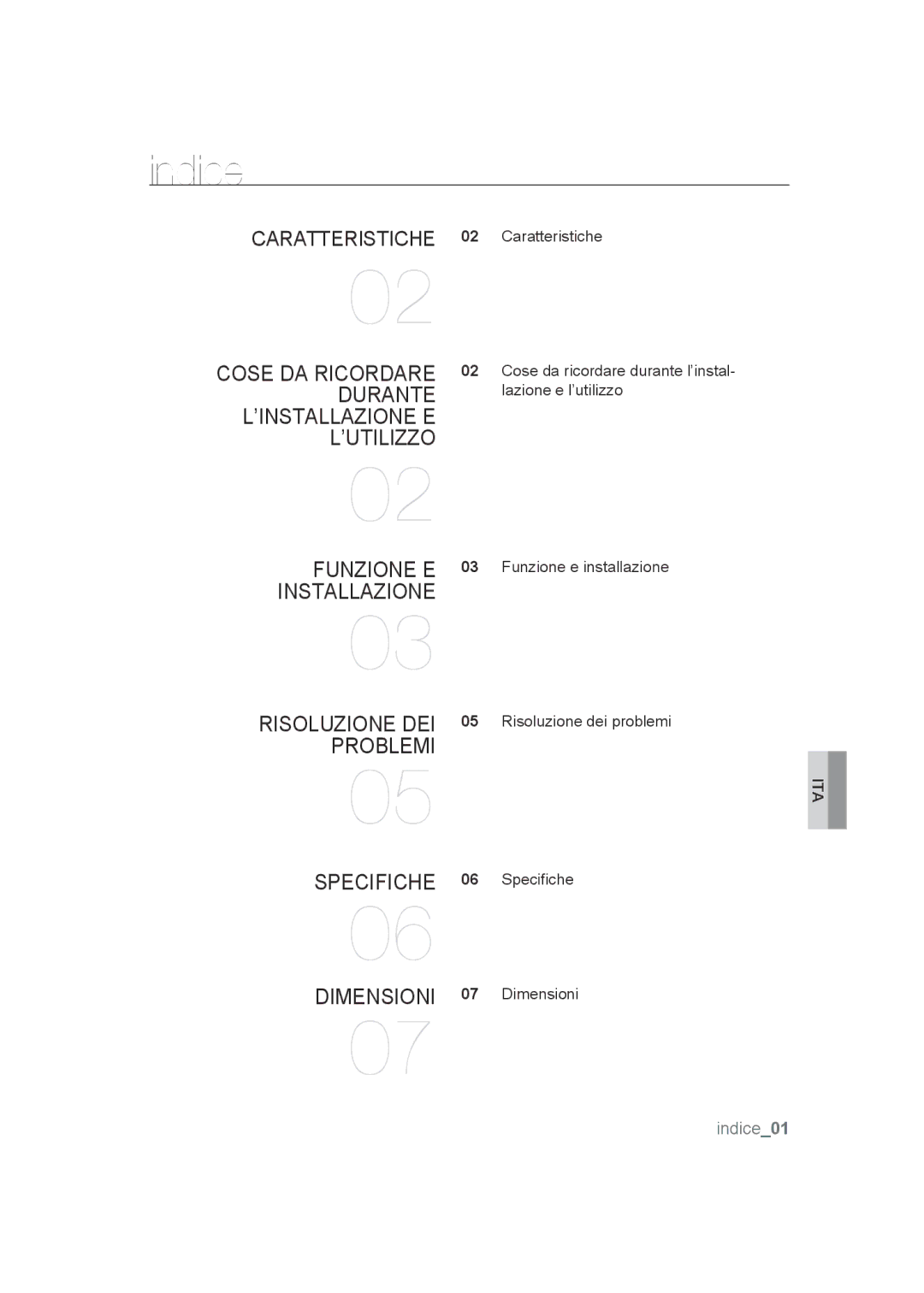 Samsung SCC-B9372P manual Indice, ’Installazione E L’Utilizzo 