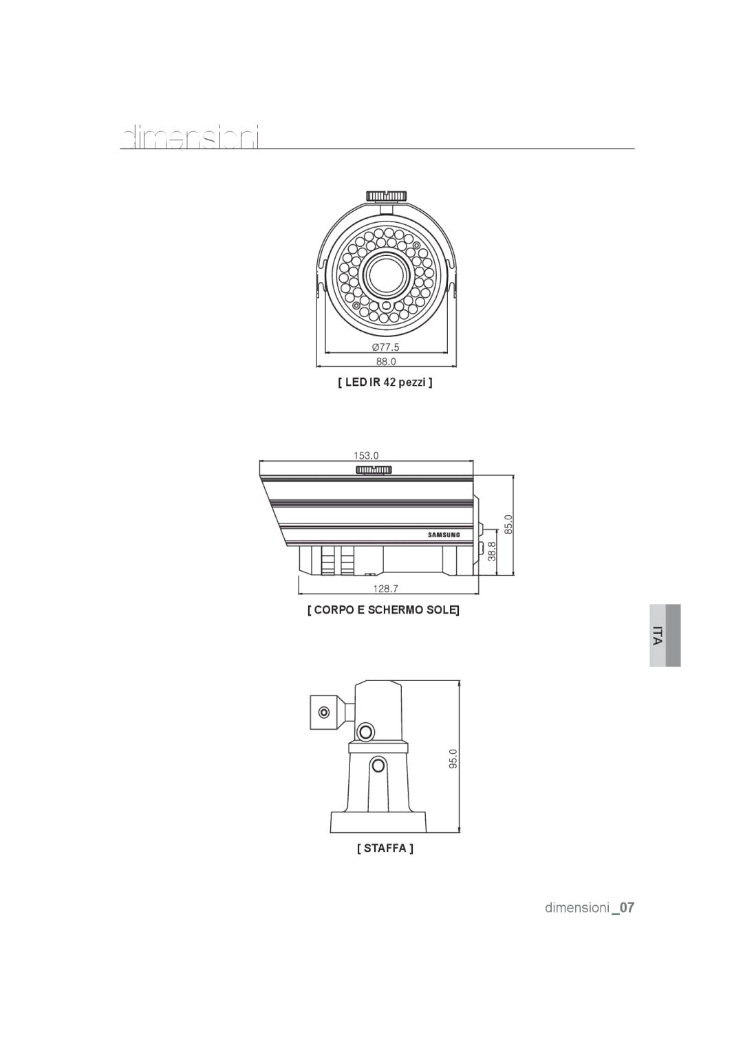 Samsung SCC-B9372P manual Dimensioni 