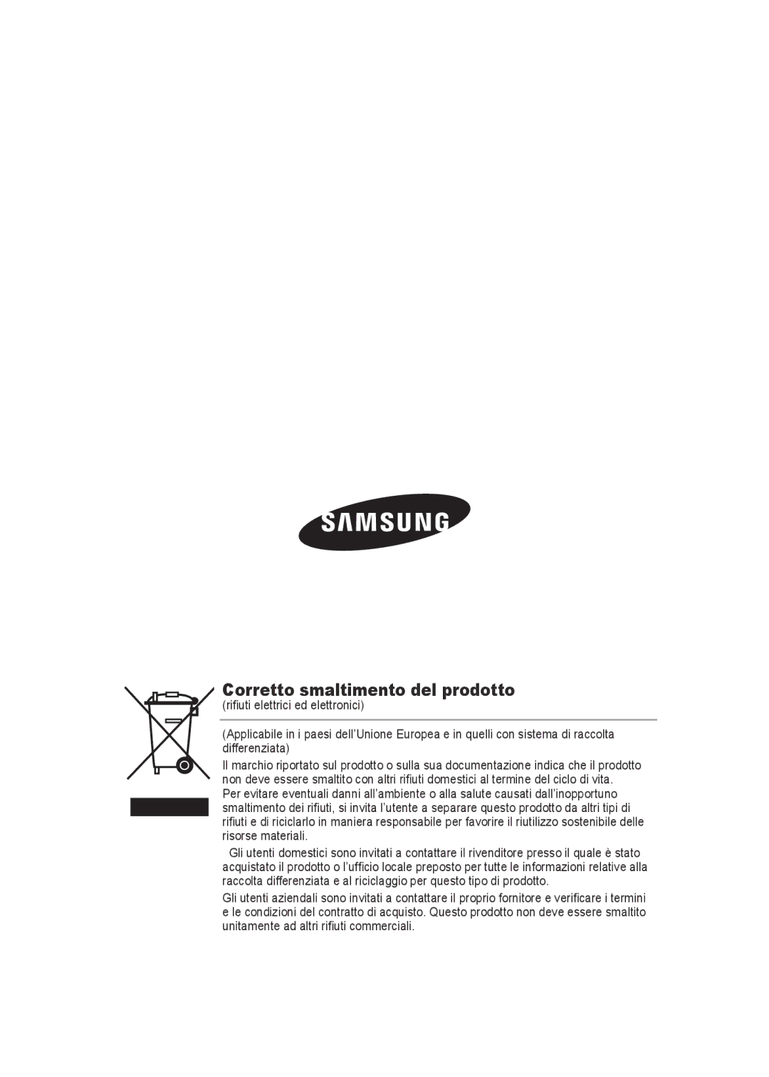 Samsung SCC-B9372P manual Corretto smaltimento del prodotto 