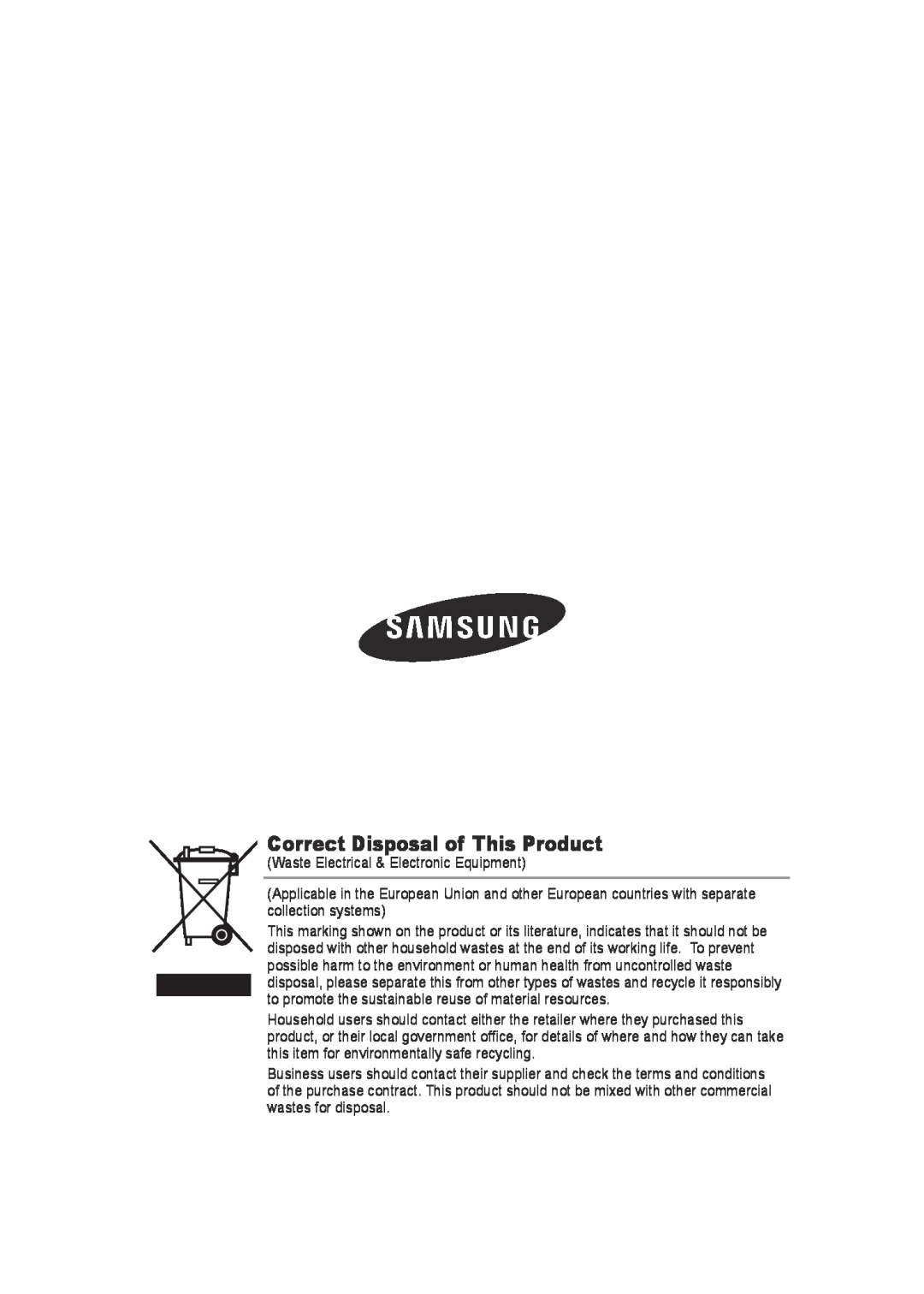 Samsung SCC-B9372P manual Correct Disposal of This Product 