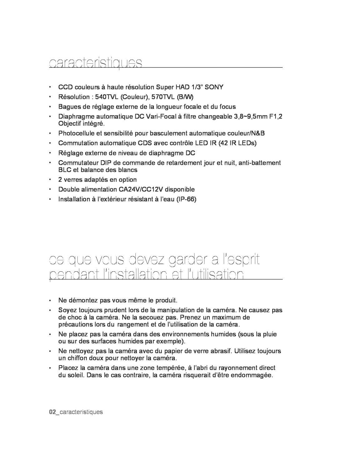 Samsung SCC-B9372P manual caracteristiques 