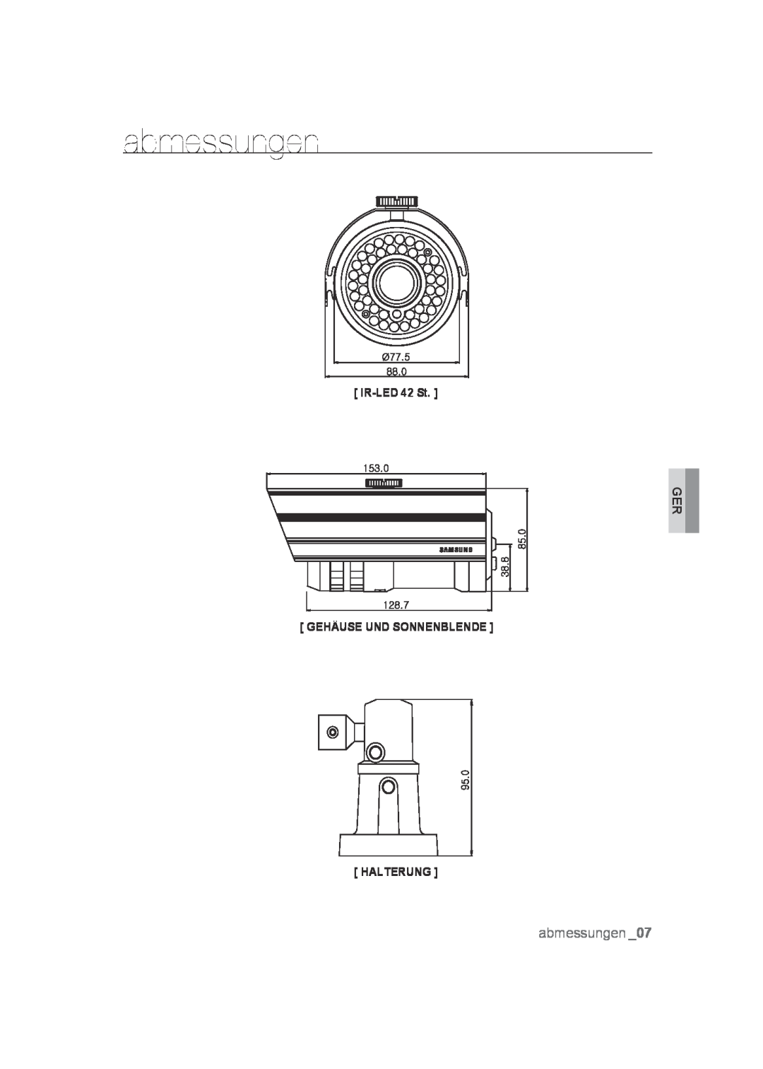 Samsung SCC-B9372P manual abmessungen, IR-LED 42 St, Gehäuse Und Sonnenblende Halterung 