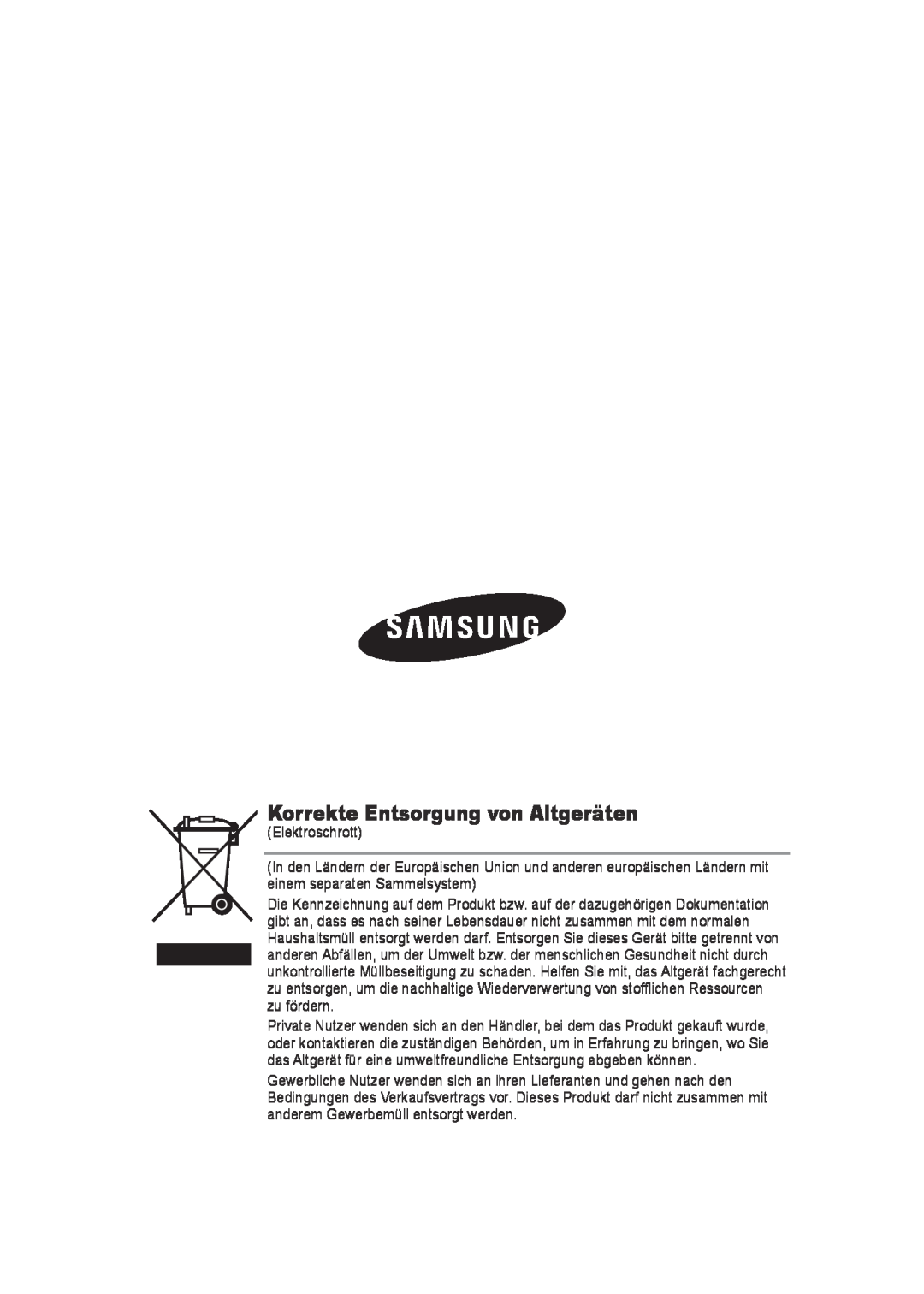 Samsung SCC-B9372P manual Korrekte Entsorgung von Altgeräten 