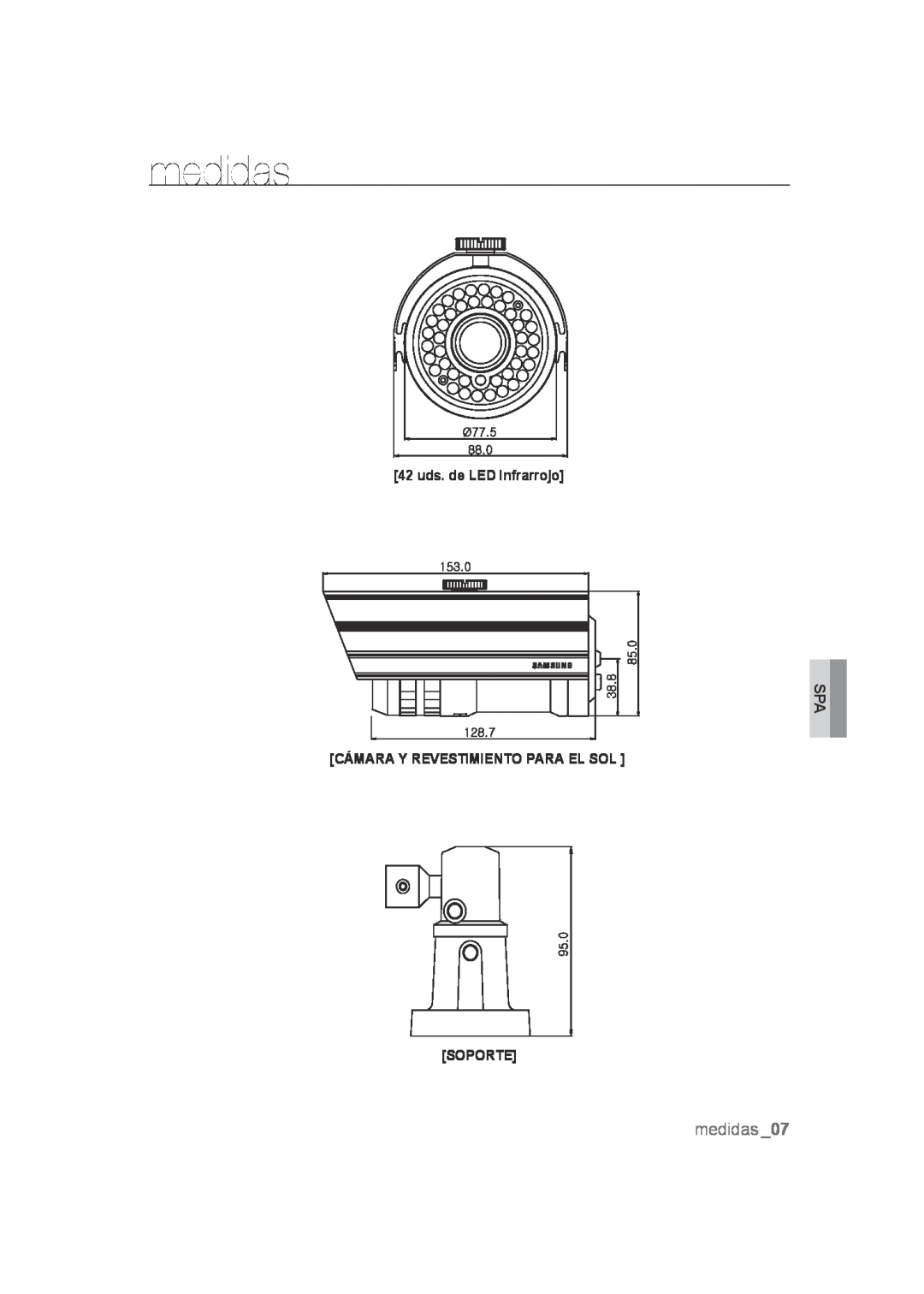 Samsung SCC-B9372P manual medidas, 42 uds. de LED Infrarrojo, Cámara Y Revestimiento Para El Sol Soporte 