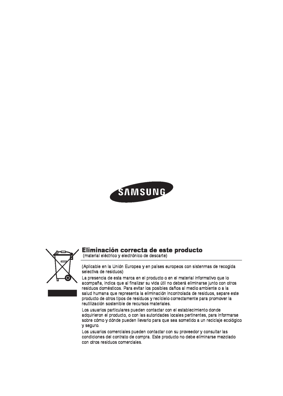 Samsung SCC-B9372P manual Eliminación correcta de este producto 
