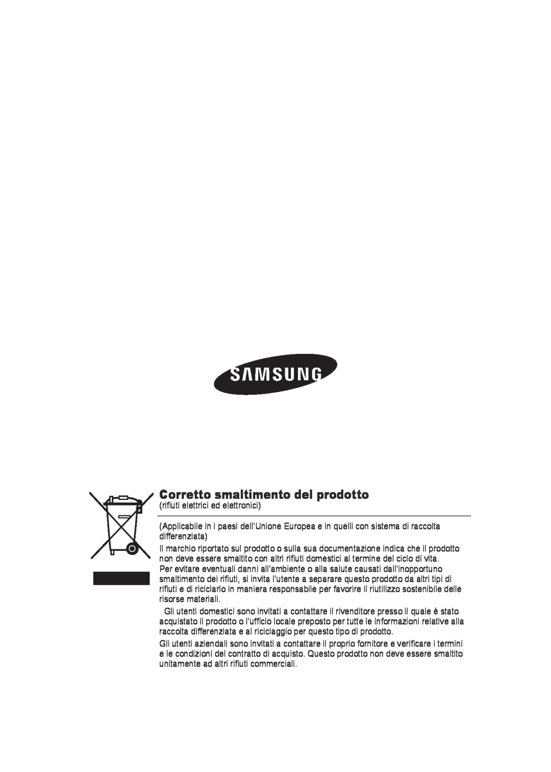 Samsung SCC-B9372P manual Corretto smaltimento del prodotto 